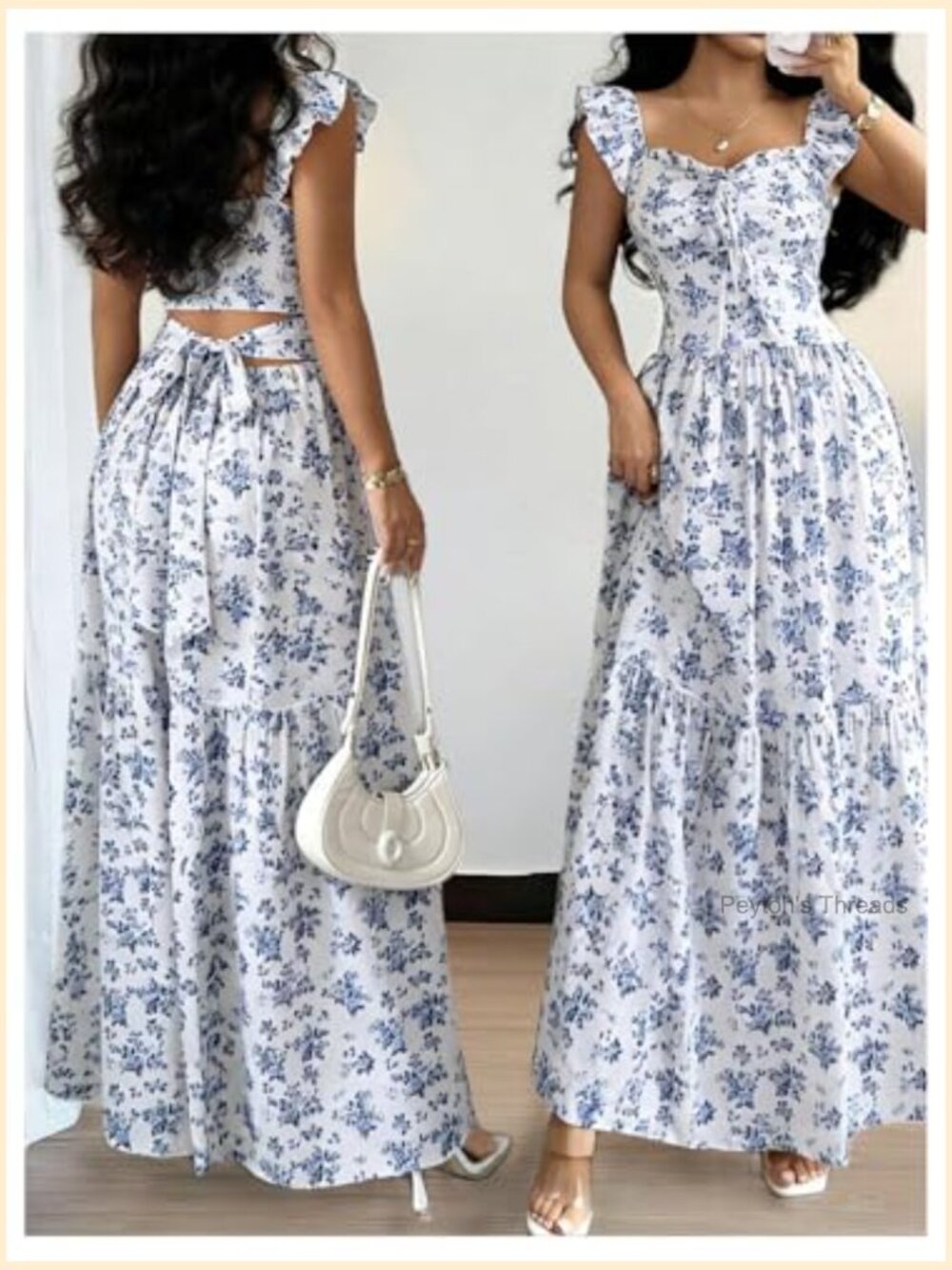 Polka Dot Ruffle Cap Sleeve Swing Maxi Dress Bow Back - Picture 4 of 4